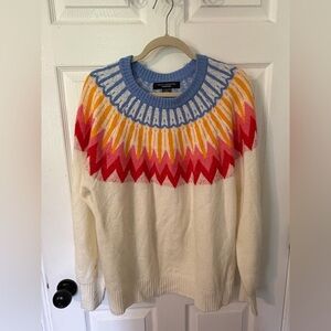 French Connection Cream Crewneck Sweater with Blue, Yellow, Pink & Red Yoke